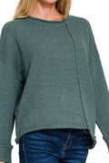 Zenana Falling For You Ash Jade Asymmetric Hem Sweater