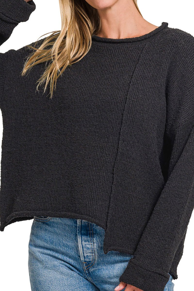 Zenana Falling For You Black Asymmetric Hem Sweater