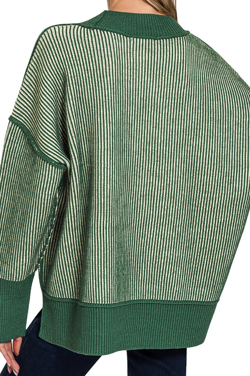 Zenana Double Take Dark Green Exposed Seam Sweater