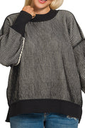 Zenana Plus Size Double Take Black Striped Exposed Seam Sweater